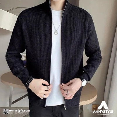 Men's Rib jacket (Full Zipper) Black