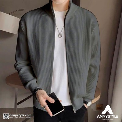 Men's Rib jacket (Full Zipper) Ash