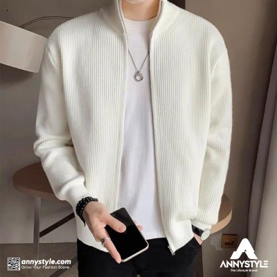 Men's Rib jacket (Full Zipper) Cream