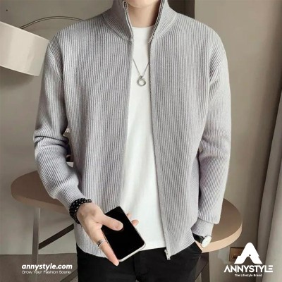 Men's Rib jacket (Full Zipper) Grey