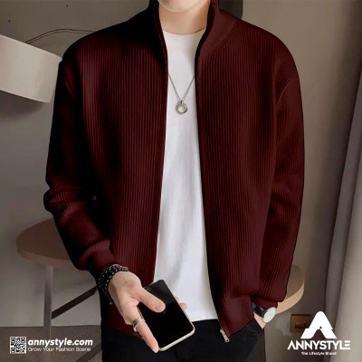 Men's Rib jacket (Full Zipper) Maroon