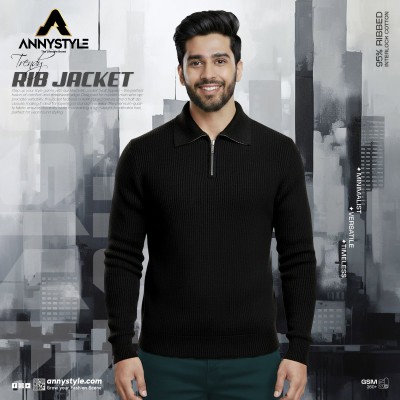 Half Zipper Rib Sweater Black