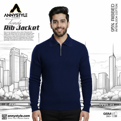 Half Zipper Rib Sweater Navy